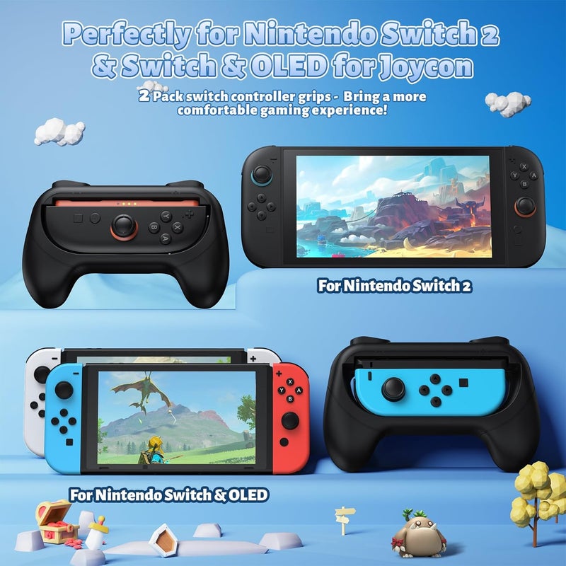 FASTSNAIL [Switch 1/2 Compatible] Grips for Nintendo Switch 2(2025)/1&OLED for Joy-Con 2, Wear-Resistant & Anti-Slip Controller Grips Handle Kit, Switch 2 Joypad Holder Accessories (Black,Black) - Image 3